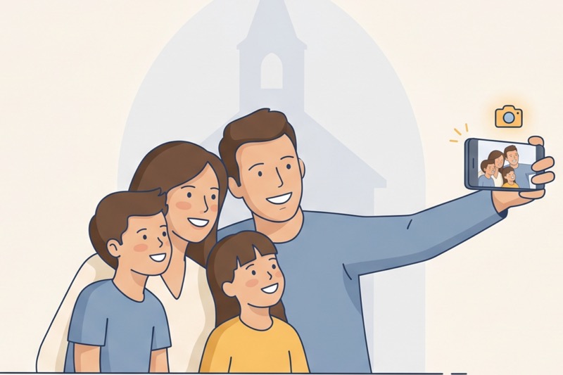 Family taking a selfie with a phone